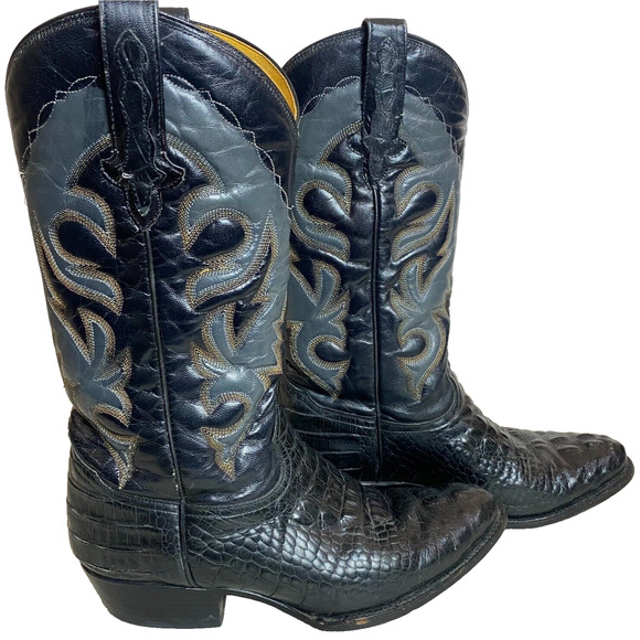 Mens Vintage Cowboy Boots Rudel Made In Mexico 9.5E Alligator Western Boot Black - Picture 2 of 10